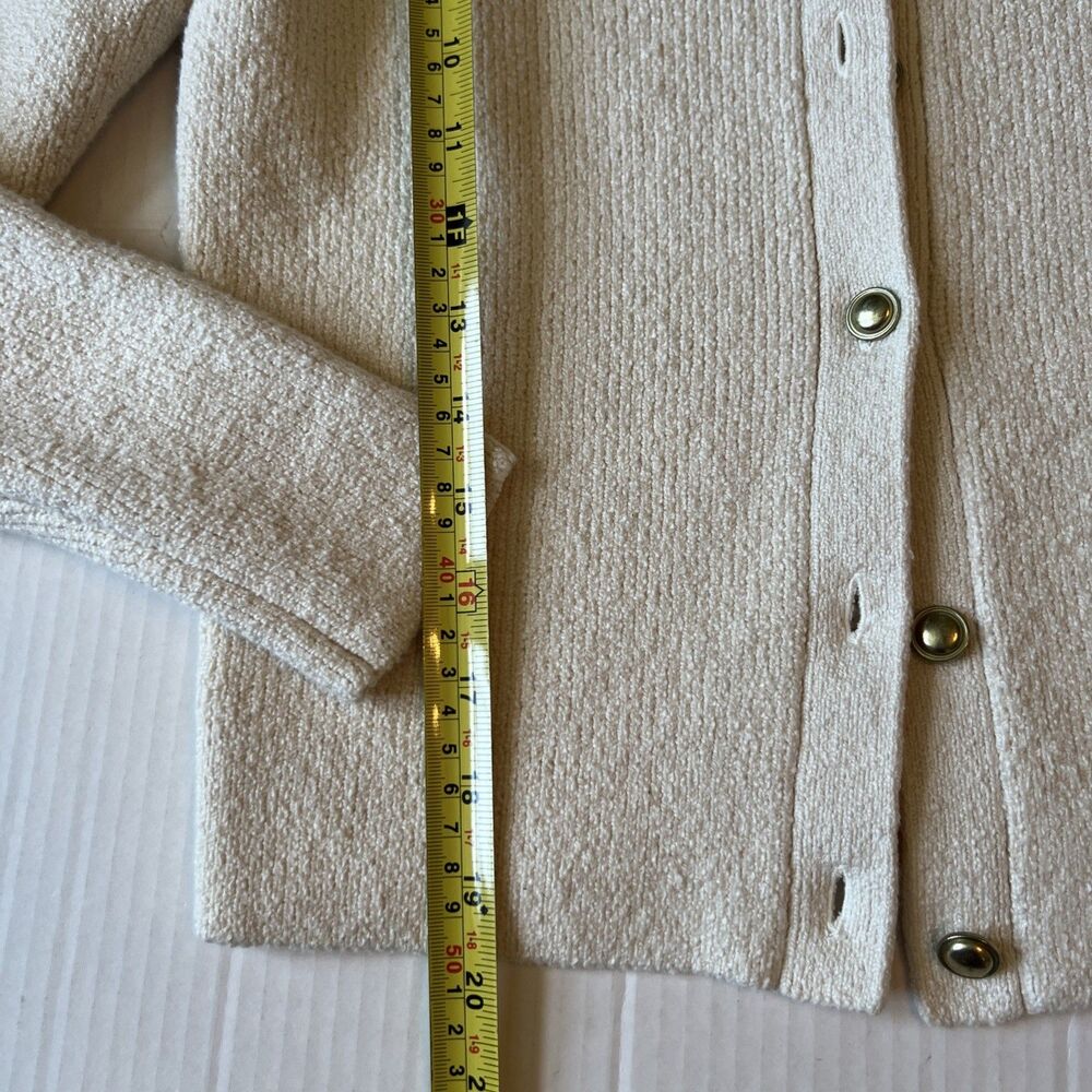 AYR The Uptown Girl Ivory Organic Cotton Cardigan Gold Buttons Women's S EUC - Picture 4 of 7